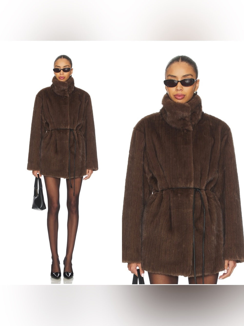 NWT LPA Faux mink Maria fur coat in Chocolate brown